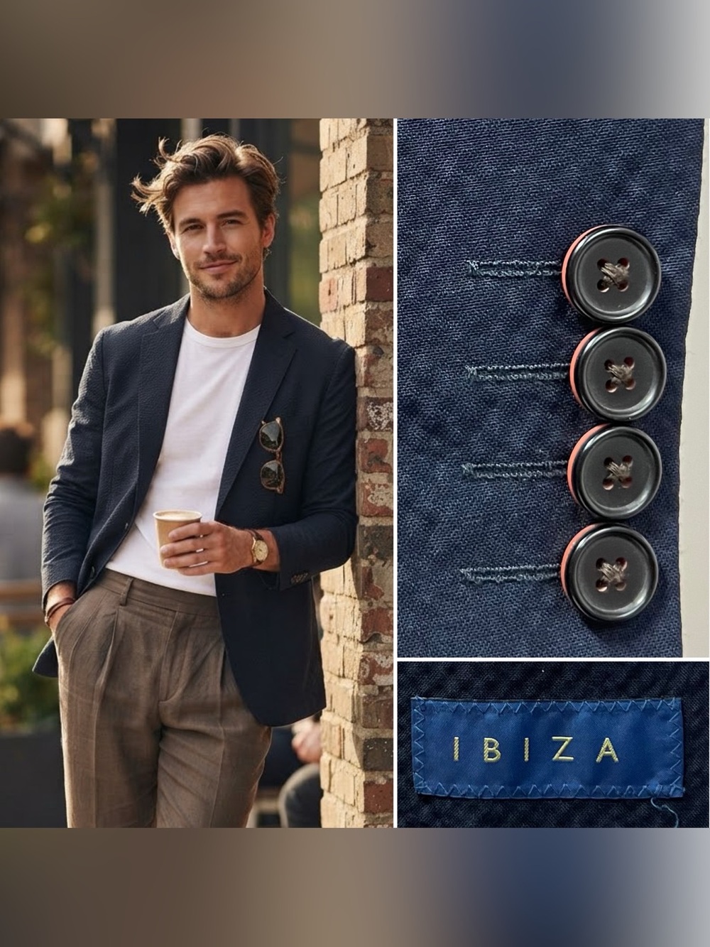 IBIZA Men's 42L Navy Blue Unconstructed Wool Blend Waffle Light Blazer Jacket